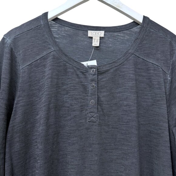 LOGO Lori Goldstein Henley Tee Plus Size 1X Gray Womens Tunic Top 3/4 Sleeve NWT - Picture 2 of 10